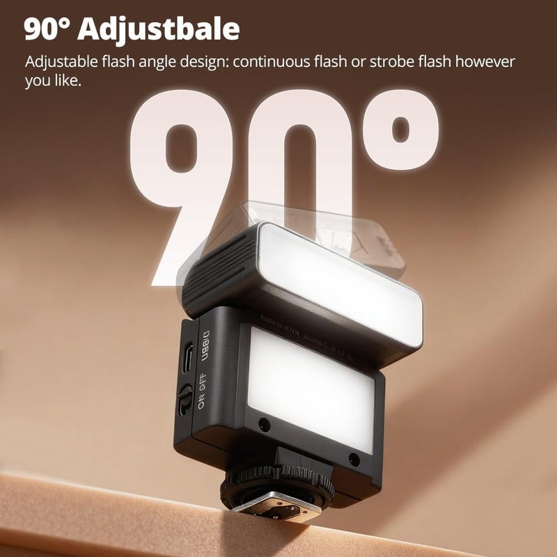 AMBITFUL AF10 Mini Camera Flash, Rechargeable Speedlight GN10 with Diffuser, 7500K 90° Tilt Universal Single-Contact Hot Shoe Flash Compatible with Sony A7IV A7III, Canon, Nikon, Fuji, Panasonic - Image 3